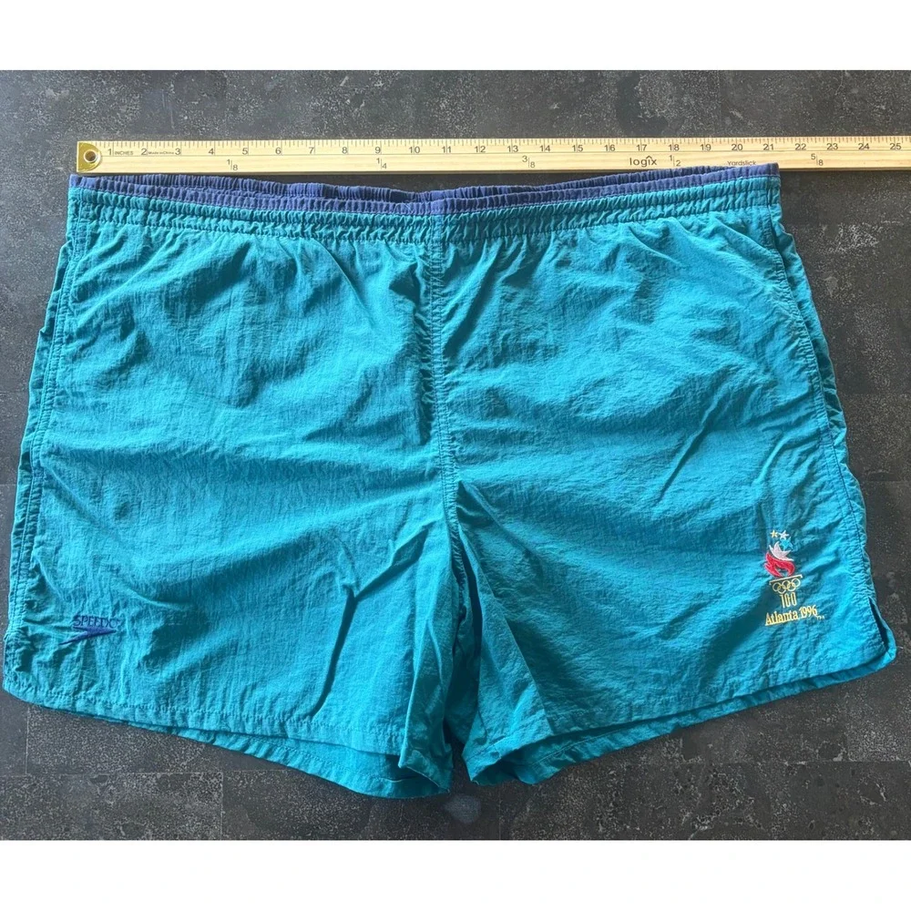 Vintage Speedo 1996 Atlanta Olympics Swim Trunks USA Flag Teal Mens XL Lined - Picture 7 of 9